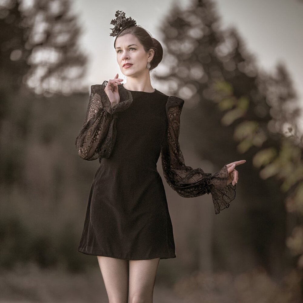H&M x The Vampires Wife velvet mini dress lace sleeves XXL 2XL 16 18 NWT